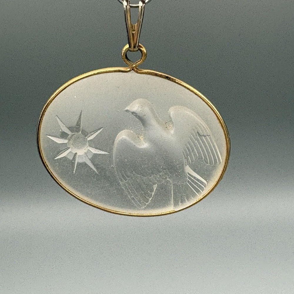 Lalique Nina Ricci Frosted Crystal Pendant Dove Gold Plated L'Air Du Temps READ